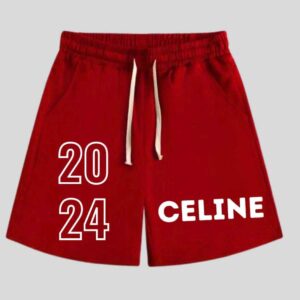 Celine Dark Red 2024 Logo Shorts